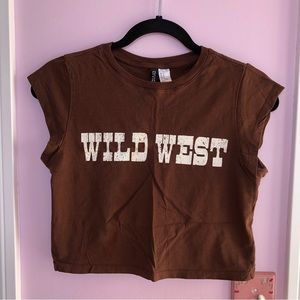 H&M “Wild West” Brown Short Sleeve Cropped T-Shirt
